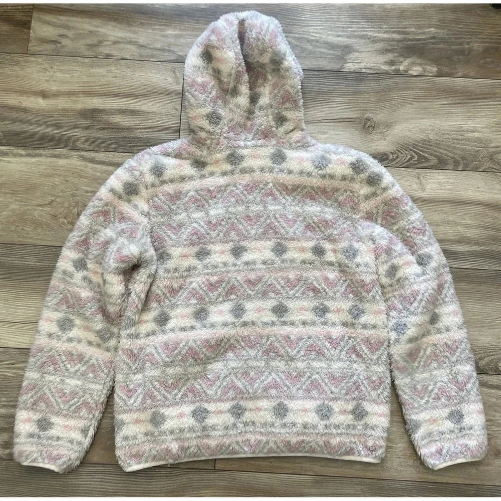 Eddie Bauer Jacket Kids Small 14/16 Fleece‎ Hooded Full Zip Aztec Outdoors